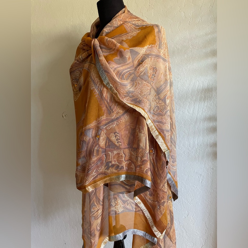 Rusty orange chiffon silk wrap - Picture 6 of 10